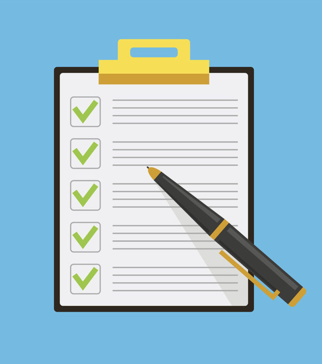 Clipboard check list marks with pen